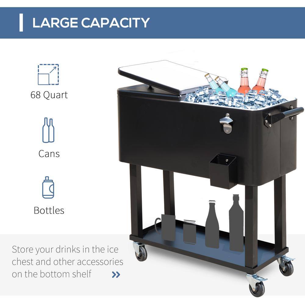 Black Steel 80 Quart Rolling Cooler Cart with Wheels