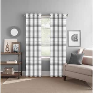 Grey/Neutral Striped Polyester 52 in. W x 84 in. L Back Tab Room Darkening Curtain Panel