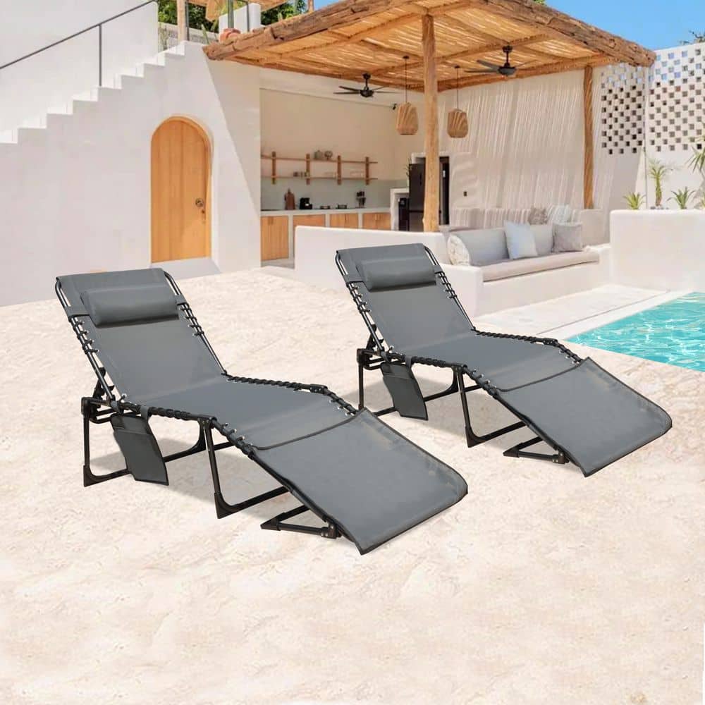2-Piece Chaise Lounge Chairs for Outside Tanning Chairs with Face Hole, Pillow and Side Pocket, Dark Gray price history on PriceWatchPro