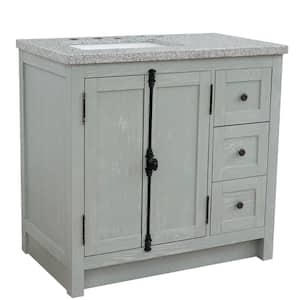 37 in. W x 22 in. D x 36 in. H Bath Vanity in Gray Ash with Gray Granite Vanity Top and Left Side Rectangular Sink