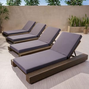 Broadway Sandblast Grey 4-Piece Wood Outdoor Patio Chaise Lounge with Dark Grey Cushions