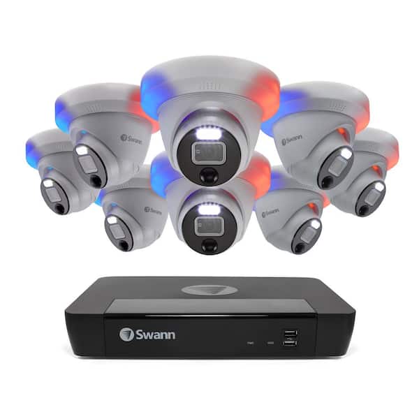 Swann 8-Channel 4K UHD PoE Cat5 NVR with 8 Wired Pro Series Dome Security Camera System with Face Recognition
