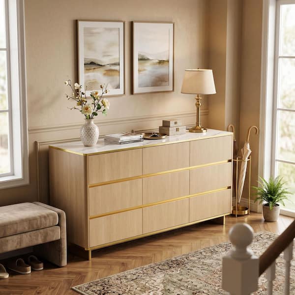 cream and gold dresser Lenna 6 Drawer Gold Leg Base Dresser