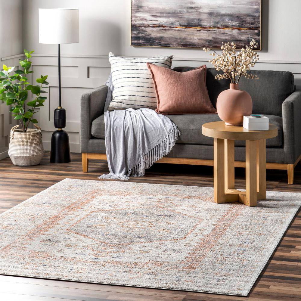 Elegant Gray Floral 62''x26'' Synthetic Easy-Care Area Rug