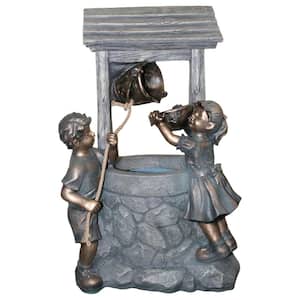 35 in. LED Gray and Bronze Wishing Well Water Fountain