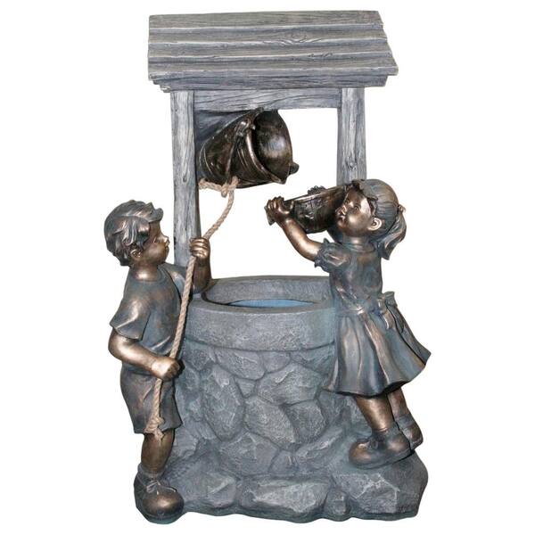 Northlight 35 in. LED Gray and Bronze Wishing Well Water Fountain