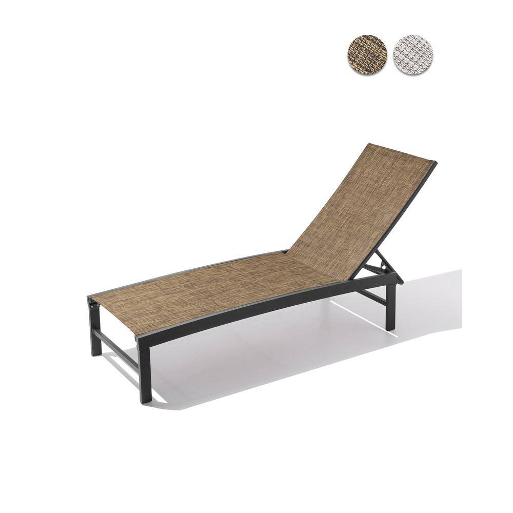 Elegant Curved Aluminum Outdoor Chaise in Gray & Dark Brown