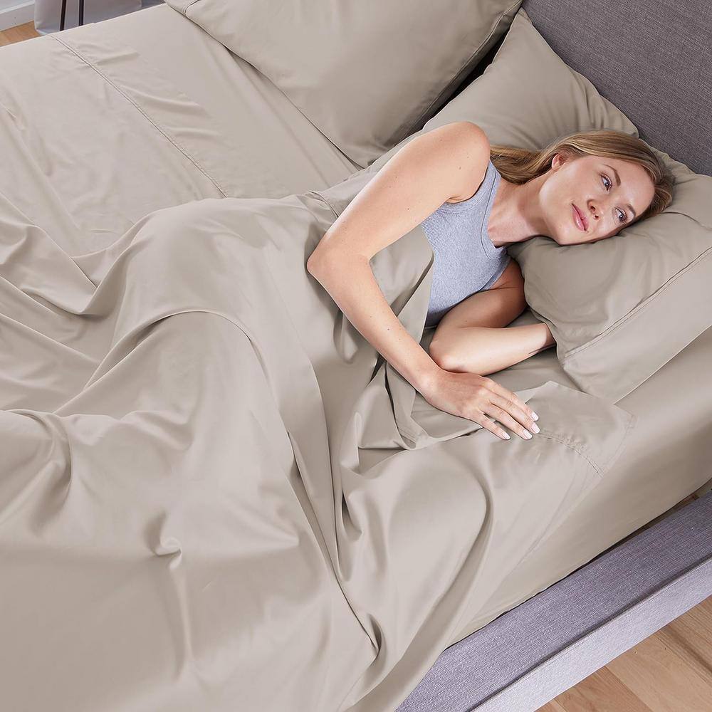 Medium Beige Full Size Polyester Microfiber Bed Sheet Set
