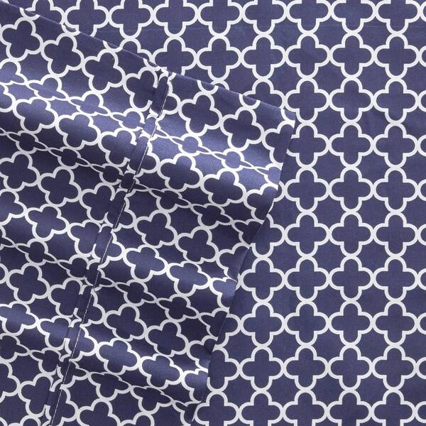 Becky Cameron 4 Piece Navy Geometric Microfiber Twin Sheet Set Ieh 4pc Qd Tw Na