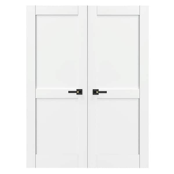60 in. x 80 in. MDF, Composite, Pre-assembled, Primed, White, 2 Panel Interior Door Slab With Black Lever Handle