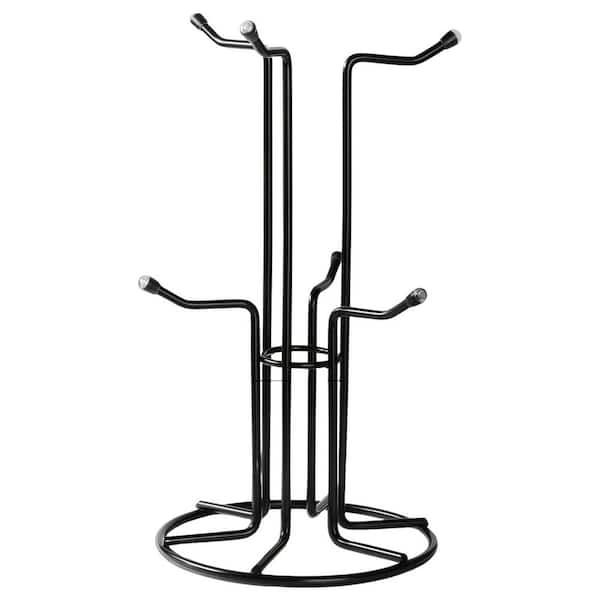 6-Hook Black Metal Countertop Mug Tree Holder Stand for Large Coffee Cups Kitchen Organizer Decor
