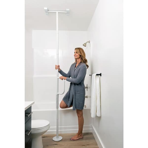 Stander Wonder Pole Lite, Adjustable 84 in. to 108 in. Curved Grab Bar, Tension Mounted Floor to Ceiling Transfer Pole in White