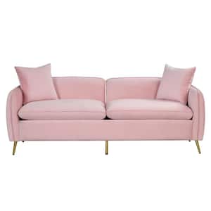 Modern 77.5 in. Pink Velvet Upholstered 2-Seater Loveseat Sofa with 2-Pillows