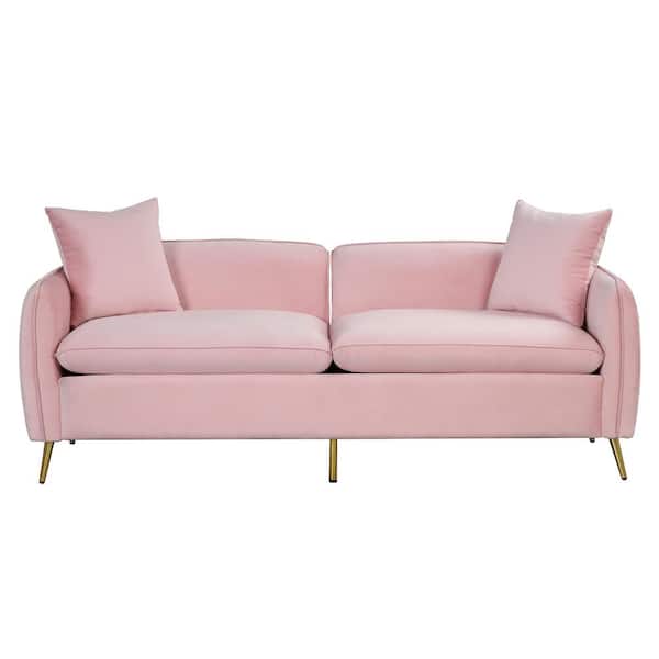 Polibi Modern 78 in. Pink-3 Velvet 2-Seat Loveseat with 2 Pillows
