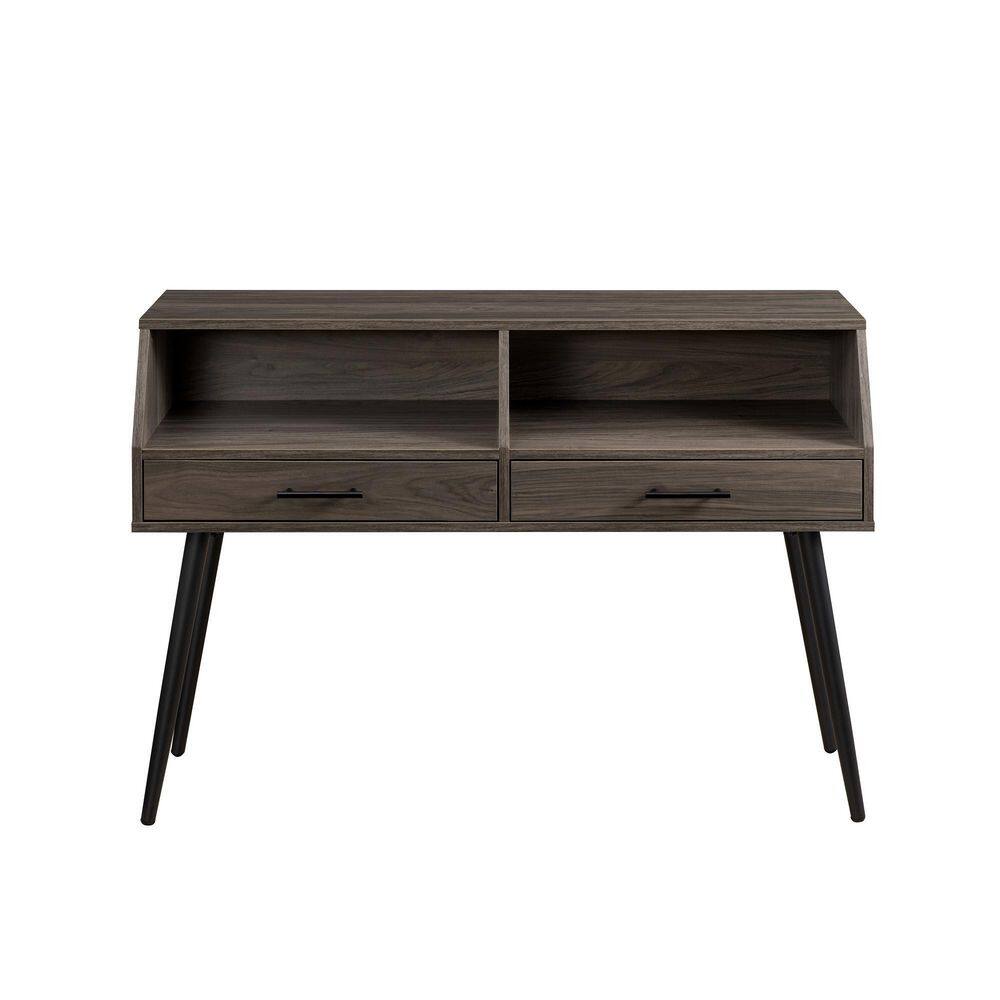 44 in. Slate Grey Angled Rectangle Wood Modern Console Table with 2-Drawers