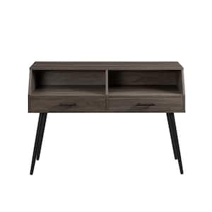 44 in. Slate Grey Angled Rectangle Wood Modern Console Table with 2-Drawers