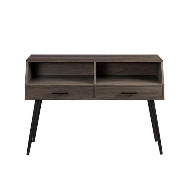 Welwick Designs 44 in. Slate Grey Angled Rectangle Wood Modern Console Table with 2-Drawers
