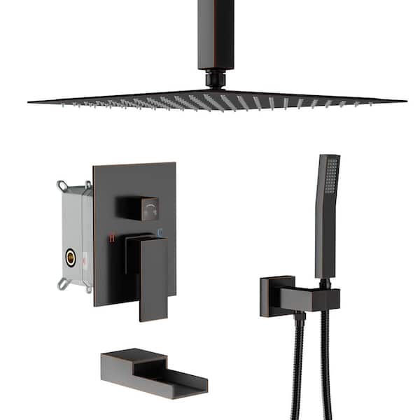 LORDEAR Single Handle 3-Spray High Pressure Tub and Shower Faucet with 16 in. Shower Head in Oil Rubbed Bronze Valve Included