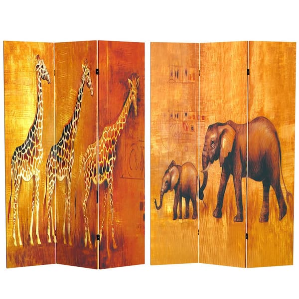 6 ft. Printed 3-Panel Giraffe and Elephant Room Divider