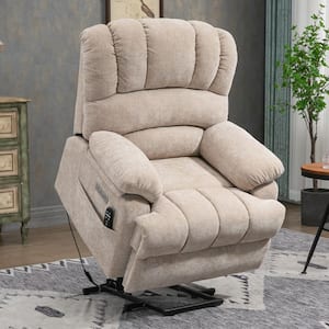 Beige High Back Chenille Power Lift Recliner Chair with 8-Point Vibration Massage and Lumbar Heating