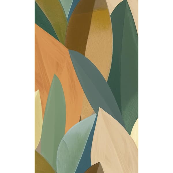 Catalina Green and Golden Nugget Overlapping Watercolor Leaves Print Non Woven Non-Pasted Textured Mural 63 sq. ft.