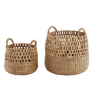 Round Natural Woven Water Hyacinth Decorative Baskets (Set of 2)