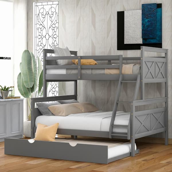 Harper Bright Designs Gray Twin Over, Twin Over Full Size Bunk Bed With Trundle