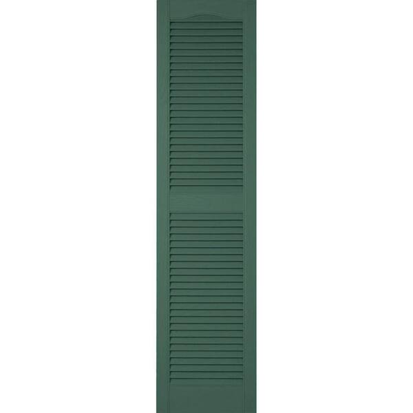 Ekena Millwork 12 in. x 76 in. Lifetime Vinyl Custom Cathedral Top Center Mullion Open Louvered Shutters Pair Forest Green