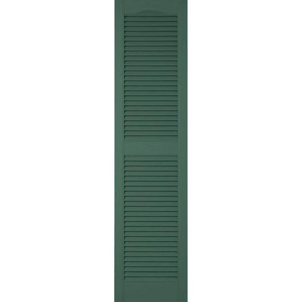 Ekena Millwork 18 in. x 60 in. Lifetime Vinyl Custom Cathedral Top Center Mullion Open Louvered Shutters Pair Forest Green