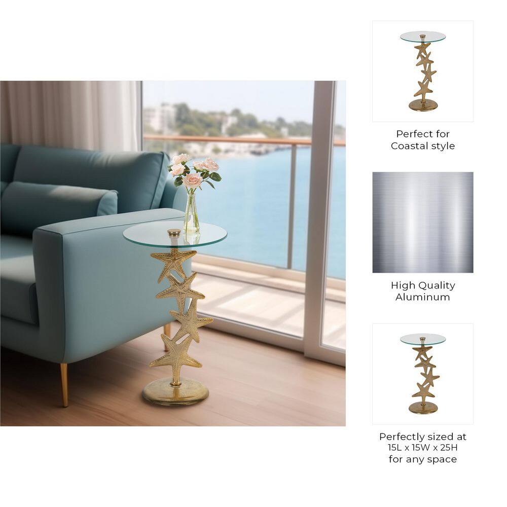 15 in. Gold Round Glass Accent Table - thumbnail 3