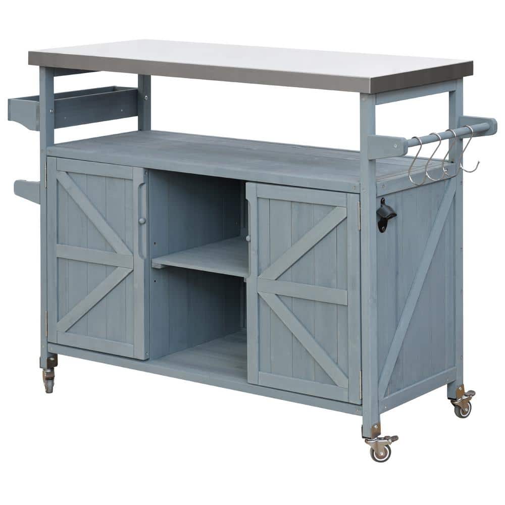 Farmhouse 50 in. Solid Wood Outdoor Island Grill Carts with Stainless Steel