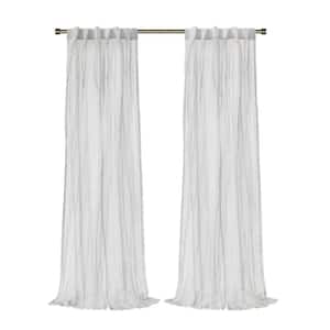 Paloma White Polyester Broomstick Crushed 52 in. W x 95 in. L Dual Header Indoor Sheer Curtain (Single Panel)