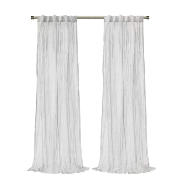 Habitat Paloma White Polyester Broomstick Crushed 52 in. W x 95 in. L Dual Header Indoor Sheer Curtain (Single Panel)