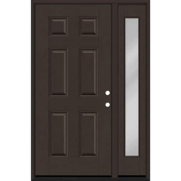 Steves & Sons Regency 53 in. x 80 in. 6 Panel LHIS Hickory Stain Mahogany Fiberglass Prehung Front Door with Clear 14 in. SL 4-9/16