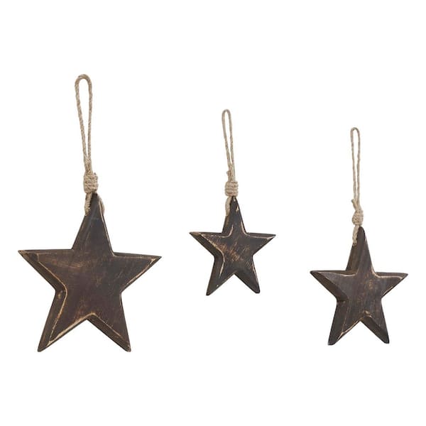 6 in. Dark Brown Wooden Star Christmas Ornament (Set of 3)