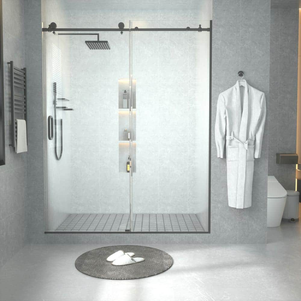 56-60 in. W x 76 in. H Sliding Semi-Frameless Shower Door in Matte Black Finish with Clear Glass, ANSI & SGCC certified price history on PriceWatchPro