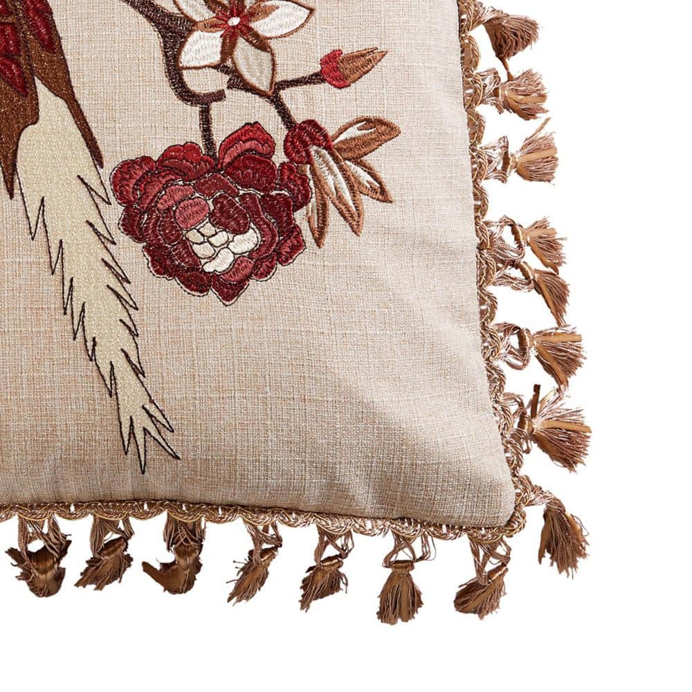 Astrid Embroidered Bird Square Decorative Pillow