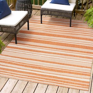 Castara Wavy Stripe Modern Orange/Cream 5 ft. x 8 ft. Indoor/Outdoor Area Rug