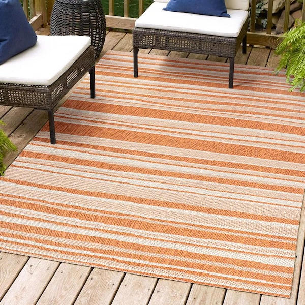 Castara Wavy Stripe Modern Orange/Cream 5 ft. x 8 ft. Indoor/Outdoor Area Rug