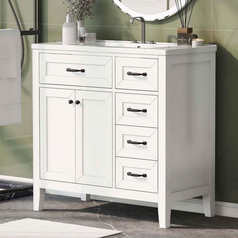 Ziyudura 36 in. Single Sink Freestanding White Bath Vanity with