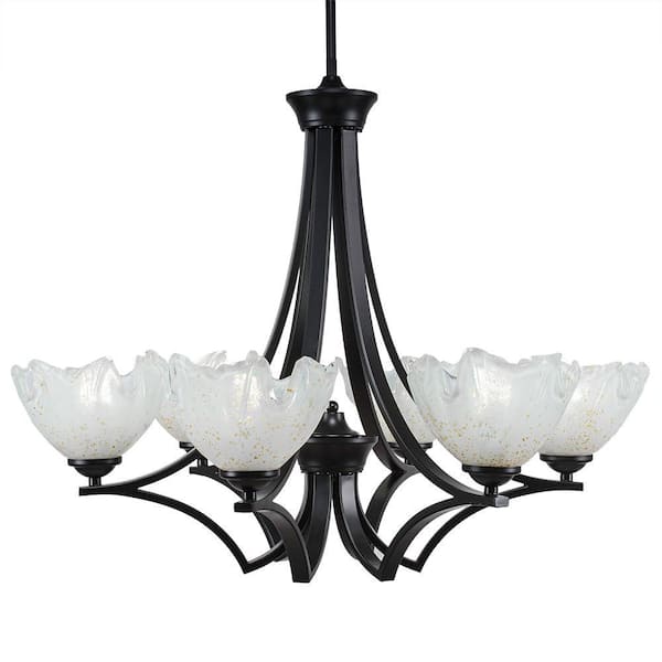 Unbranded Clevelend 6-Light Matte Black Round Chandelier with 7 in. Gold Ice Glass Shades, No bulbs included