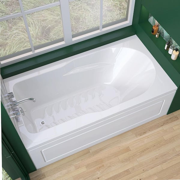 Sez 60 in. x 32 in. Alcove/Apron Front Soaking Bathtub with Left Drain Hole Integrated Armrest Non-Slip Tub in White