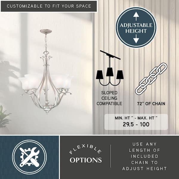 VAXCEL Monrovia 5-Light Brushed Nickel Chandelier White Glass