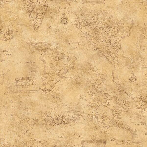 The Wallpaper Company 8 in. x 10 in. Earth Tone Map Toile Wallpaper Sample-DISCONTINUED