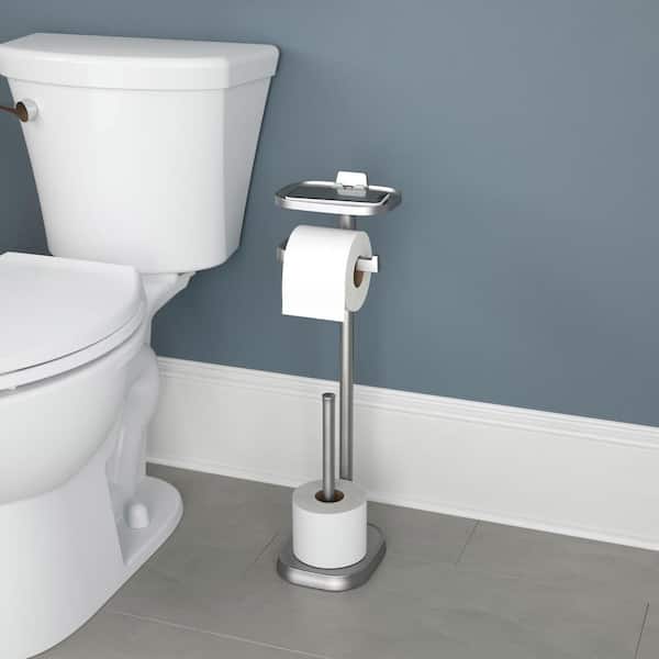 Freestanding Toilet Paper Holder with Shelf and Reserve in Flat Nickel