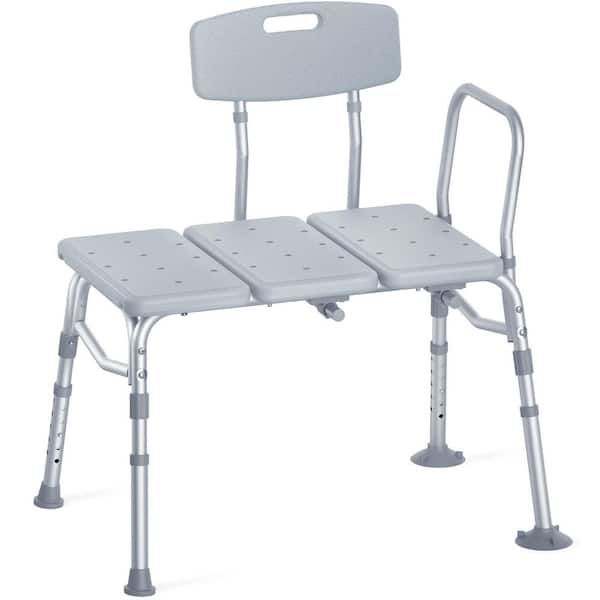 26 in. W Adjustable Height Freestanding Tub Transfer Bench for Bathtub in Grey, Shower Bench for Elderly and Disabled
