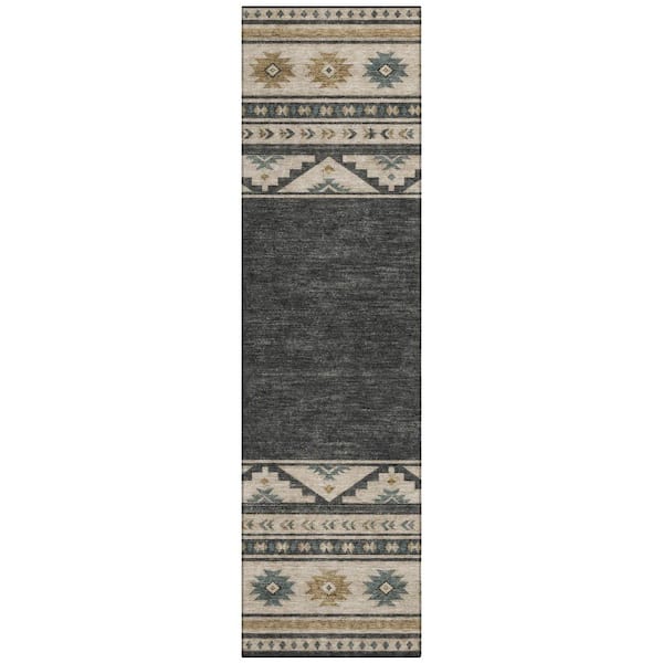 Chantille Machine Washable Indoor/Outdoor Abstract ACN3075 Charcoal 2 ft. x 7 ft. Runner Rug