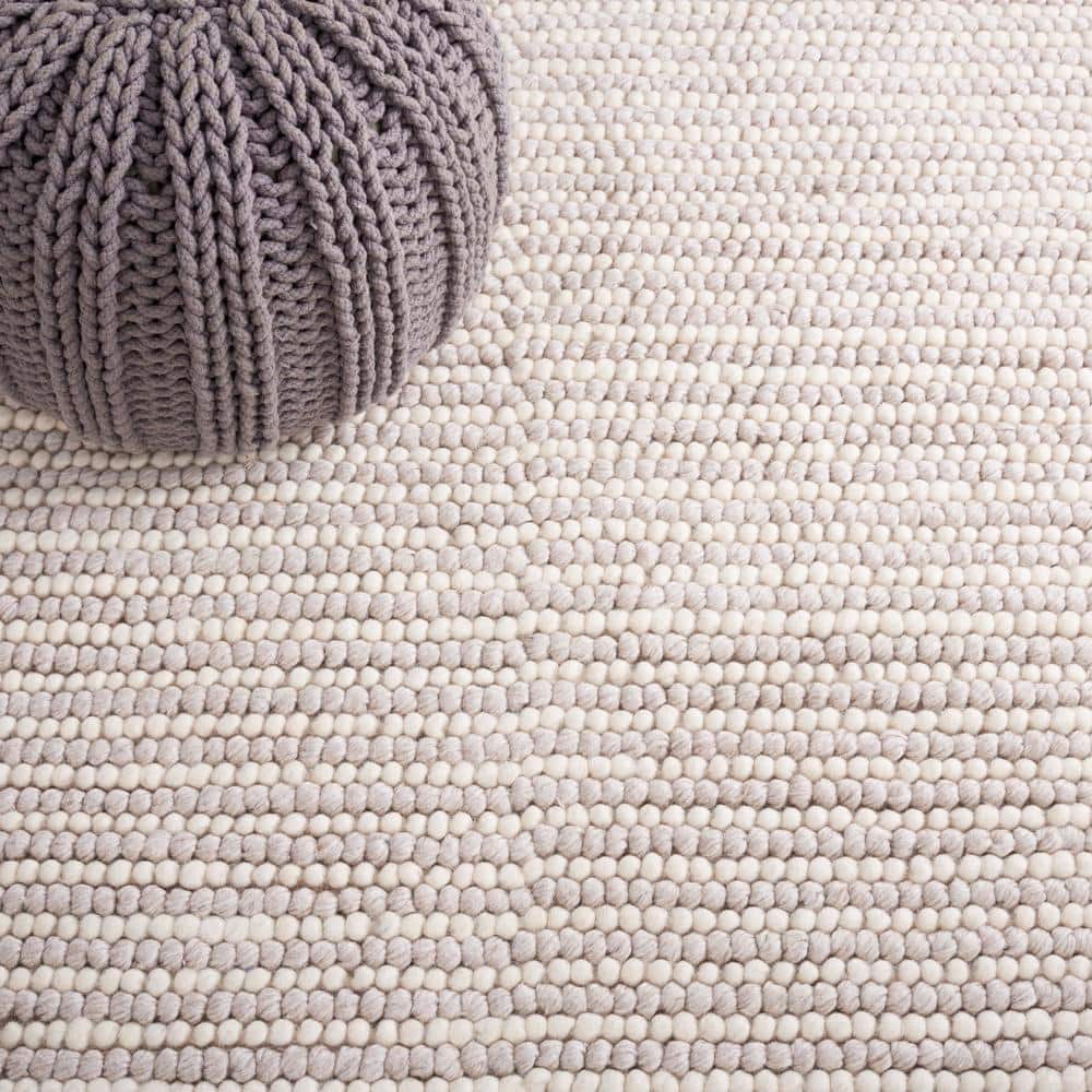 Ivory and Beige Hand-Woven Wool and Cotton Rectangular Area Rug