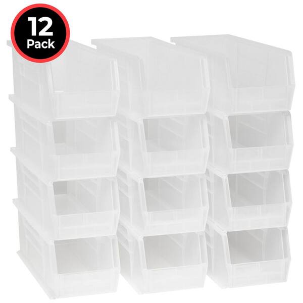 30234 Plastic Stackable Storage Bins, 14-3/4 in. x 5-1/2 in. x 5 in. Clear, 12-pack