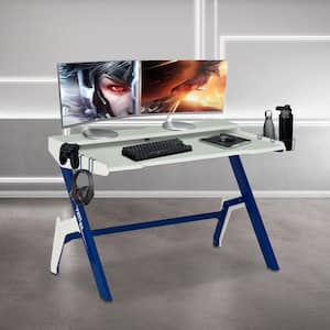 Ergonomic Computer Gaming Desk Workstation with Cupholder & Headphone Hook, Blue